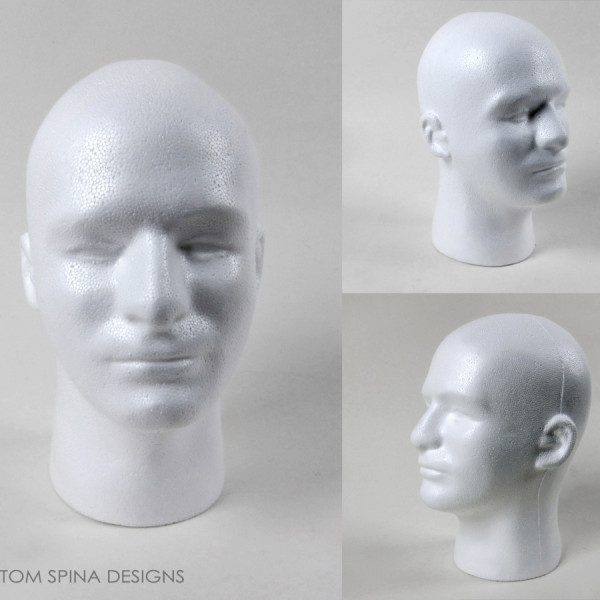 male lifesized mannequin head in styrofoam