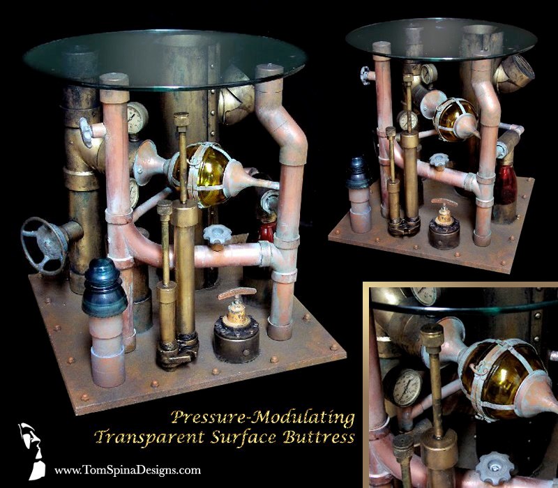 Steampunk table - pipe art movie themed furniture for home theater or office