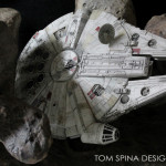 Millennium Falcon repainted Hasbro toy/model in asteroid field diorama
