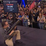 Pablo Hidalgo firing the Star Wars t-shirt cannon