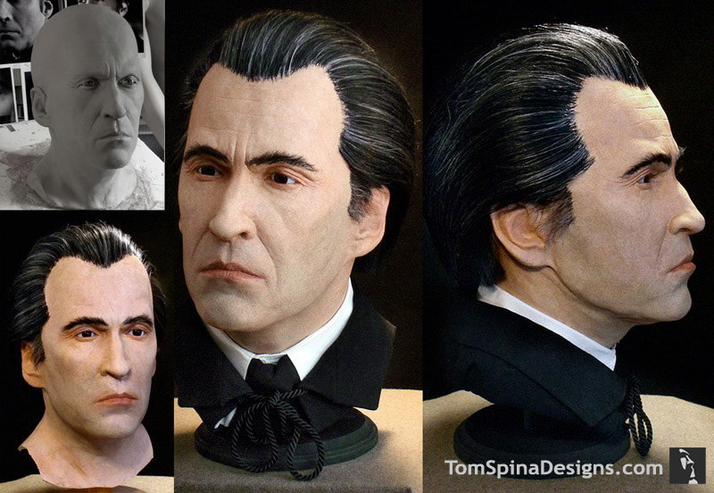 Christopher Lee sculpture in latex and foam like a wax figure bust