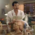 Lionel Richie American Idol with Hello sculpture