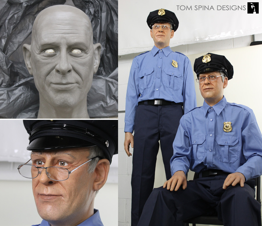 wax museum style figures of security guards