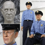 wax museum style figures of security guards