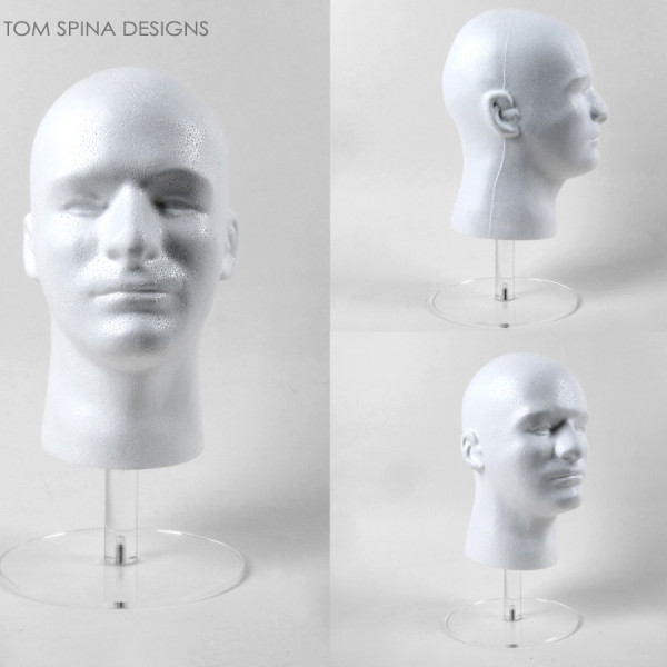 white foam male mannequin head with stand