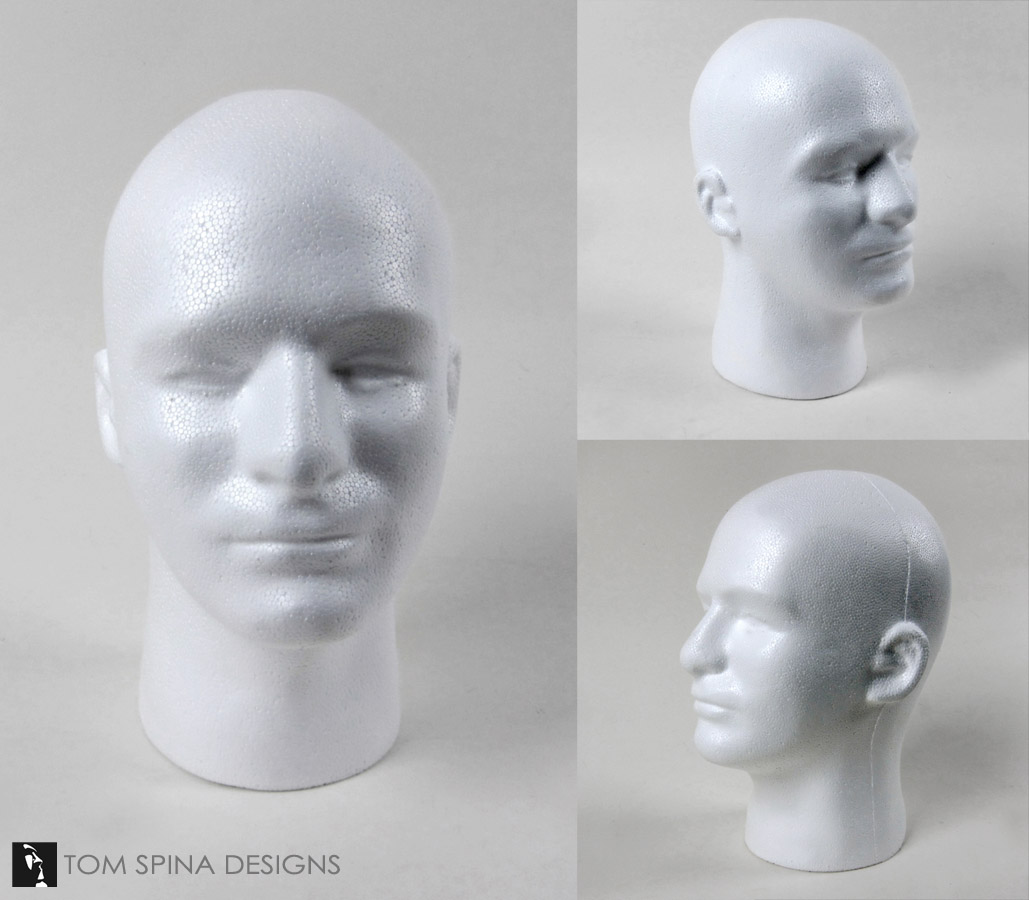 White Styrofoam Male Display Head - Tom Spina Designs » Tom Spina