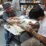 Rich Krusell and Patrick Louie sculpting comedian Jeff Ross