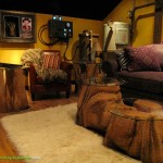 Themed Home Theater Design Man Cave faux stone coffee table
