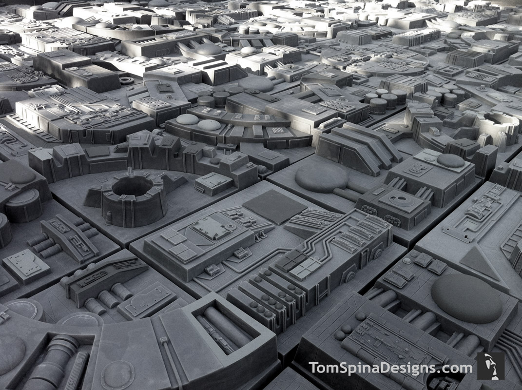 Death star tiles as wall decor in a home cinema