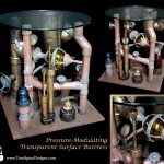 Steampunk table - pipe art movie themed furniture for home theater or office