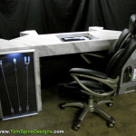 The Avengers movie themed office or home theater furniture back of desk