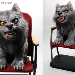 life size werewolf prop silicone statue with movie chair