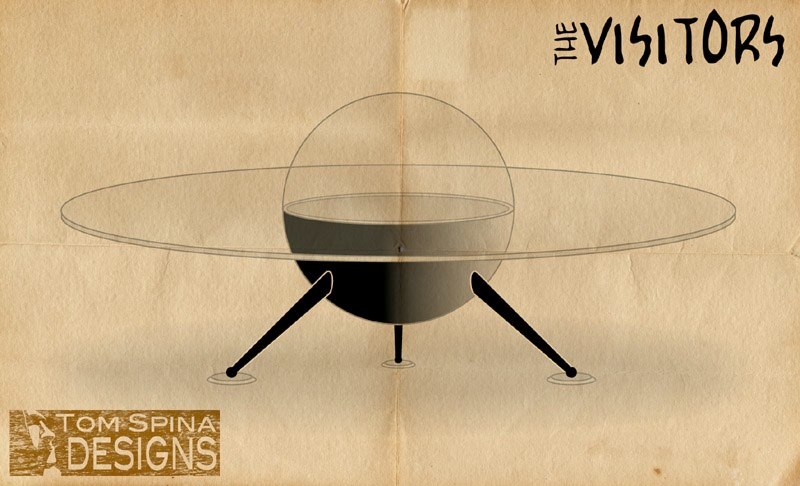 UFO Coffee Table 50's movie alien flying saucer custom home theater furniture table concept