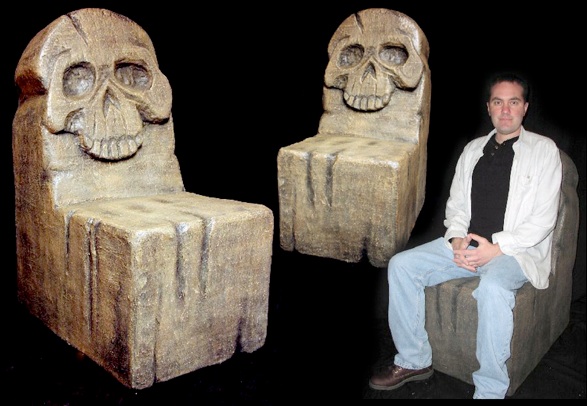 Skull throne or chair faux stone movie themed furniture for home theater or office