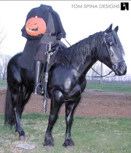 life sized horse statue with Headless Horseman for haunt or halloween display