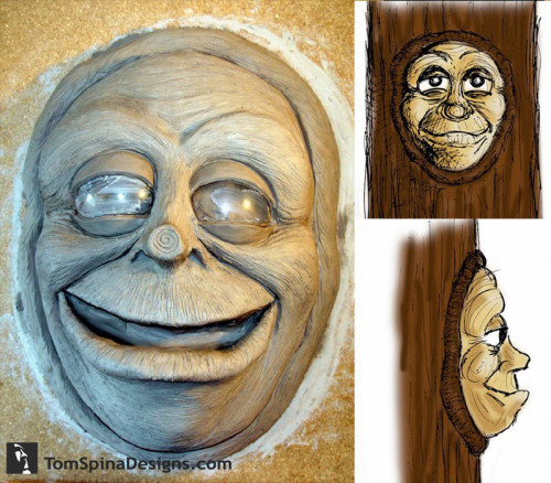 character design, latex tree puppet face