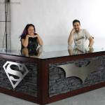 custom superhero desk for themed office reception area
