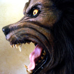 custom life size werewolf bust statue fangs and glass eyes