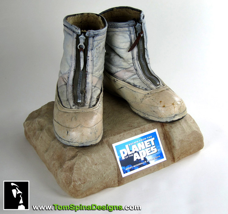 Escape from the Planet of the Apes movie prop Roddy McDowall boots display
