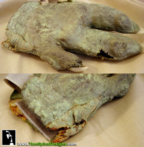 Yoda puppet hand, part of his costume conservation