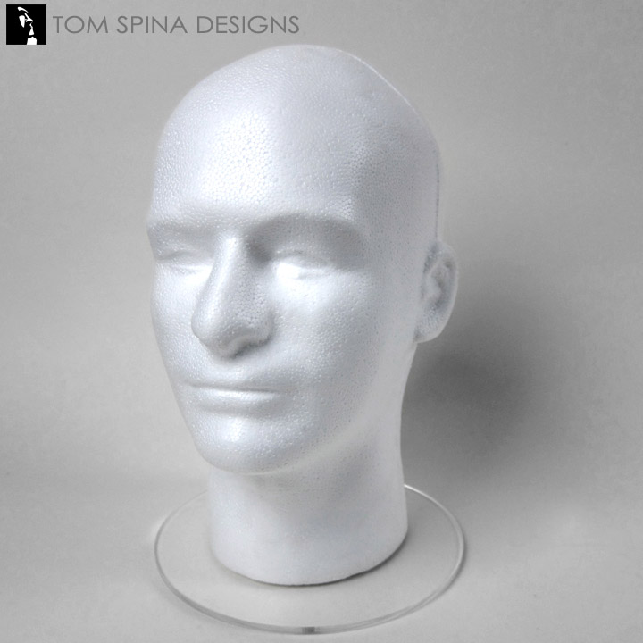 White Styrofoam Display Head with Acrylic Base - Tom Spina Designs