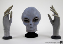 X-files alien props hands and latex mask display