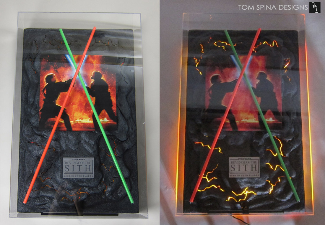 Episode III / 3 Star Wars lightsaber props with custom acrylic display case for Star Wars collectibles