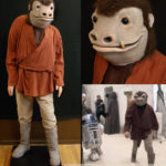 Snaggeltooth's original movie costume trousers and red shirt, on a custom mannequin.