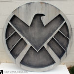 faux stone wall decor, themed SHIELD wall plaque