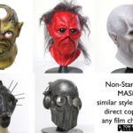 latex masks and helmets with unique paint work, from a Samantha Bee show promo, available for rental.