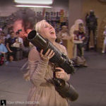 Star Wars t-shirt gun prop with Ashley Eckstein