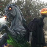lifesized headless horseman and horse statue with pumpkin