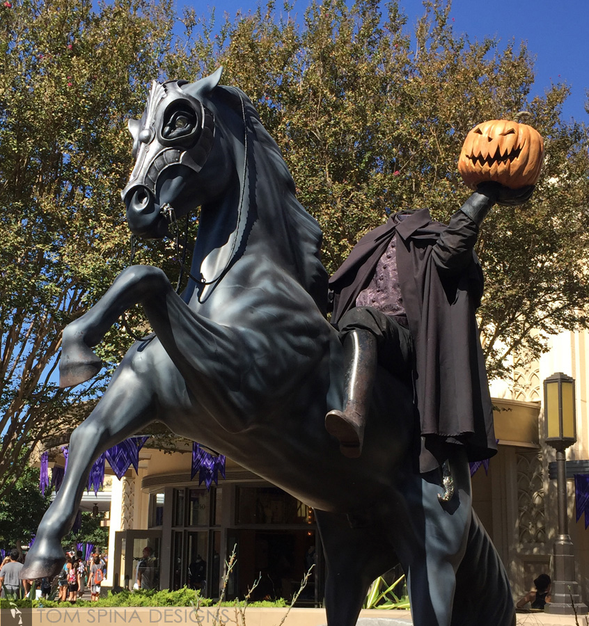 lifesized headless horseman and horse statue