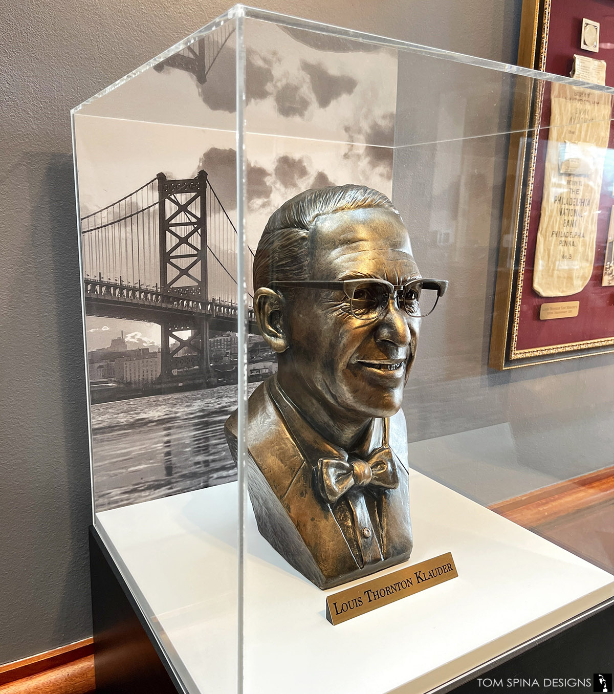 custom acrylic display case for company founder bust